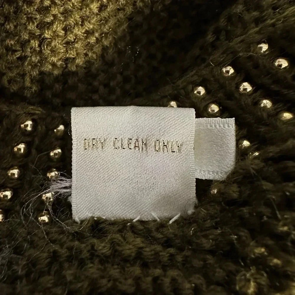 Women's Missing Tag Cardigan M Olive Green Gold Beaded Wool - Picture 16 of 16
